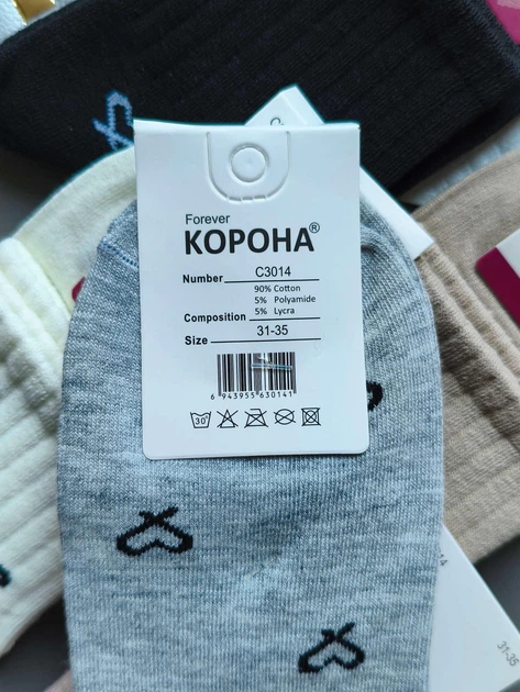Набор 5 пар, детские/подростковые носки для девочек КОРОНА с принтом сердечек (р. 31-35, хлопок) - Фото 2 Набор 5 пар, детские/подростковые носки для девочек КОРОНА с принтом сердечек (р. 31-35, хлопок) - изображение 2
