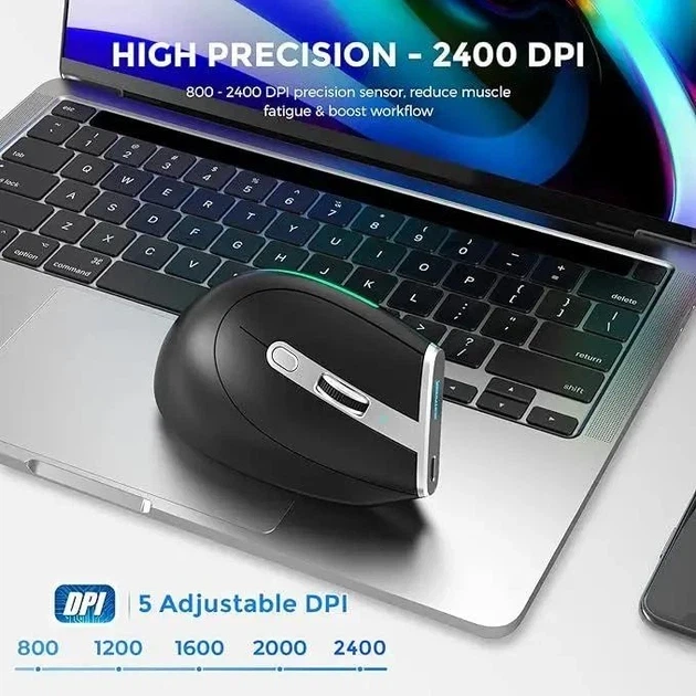 Вертикальная беспроводная мышь ECHTPower F36, 2400 dpi, 7 кнопок, регулировка RGB, 2.4G+Bluetooth+кабель - изображение 4