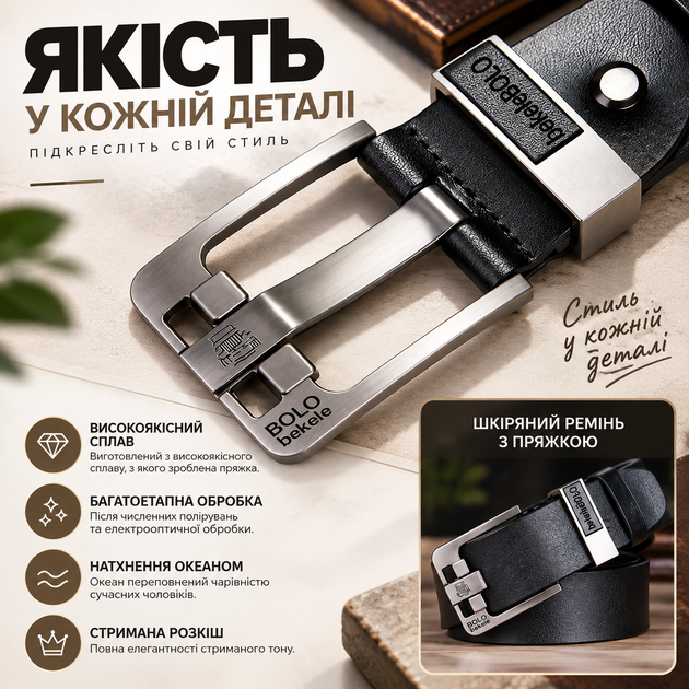 Стильний шкіряний ремінь Bolo Bekele (002) Чорний, 125 см (B-02) - Фото 2 Стильний шкіряний ремінь Bolo Bekele (002) Чорний, 125 см (B-02) - зображення 2