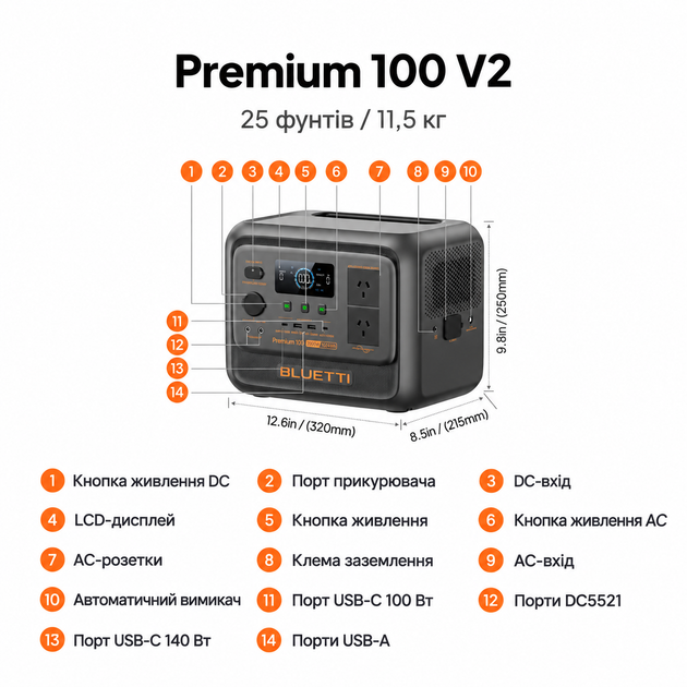 Портативна зарядна станція BLUETTI Premium 100 V2 2000W 1024Wh - изображение 5