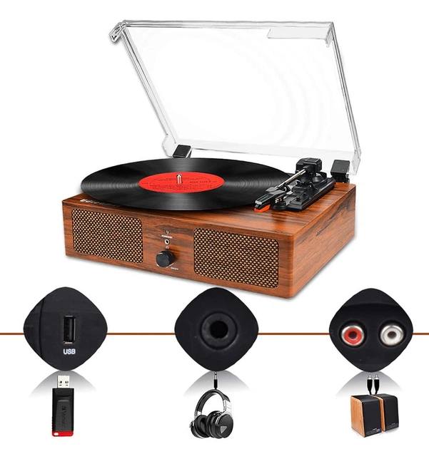 Вініловий програвач Udreamer, Bluetooth, USB, AUX, RCA, 33/45/78 об/хв, вбудовані колонки - зображення 6
