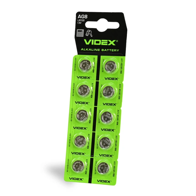 Батарейка годинникова Videx AG 8/LR1120 BLISTER CARD 10 шт VIDEX (23424-000) - Фото 1 Батарейка годинникова Videx AG 8/LR1120 BLISTER CARD 10 шт VIDEX (23424-000) - зображення 1