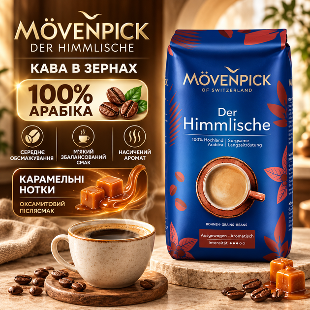 Кофе в зернах 510 г 100% арабика Movenpick Der Himmlische средней обжарки зерновой кофе с кофеином мягкий сбалансированный вкус карамельные ноты минимальная кислотность для кофемашины дома - Фото 1 Кофе в зернах 510 г 100% арабика Movenpick Der Himmlische средней обжарки зерновой кофе с кофеином мягкий сбалансированный вкус карамельные ноты минимальная кислотность для кофемашины дома - изображение 1