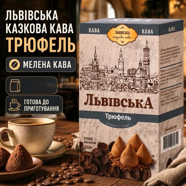 Кофе молотый 250 г Львовский сказочный кофе Трюфель ароматный с насыщенным вкусом десертными нотками для ежедневного заваривания дома утренней чашки кофейного перерыва - Фото 4 Кофе молотый 250 г Львовский сказочный кофе Трюфель ароматный с насыщенным вкусом десертными нотками для ежедневного заваривания дома утренней чашки кофейного перерыва - изображение 4