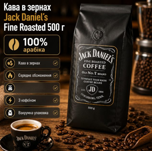 Кофе в зернах 500 г 100% арабика Jack Daniel's Fine Roasted Coffee средней обжарки зерновой кофе с кофеином для кофемашины турки гейзерной кофеварки френч-пресса вакуумная упаковка - изображение 4