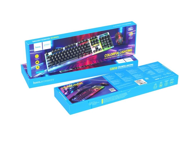 Набор ігровий Hoco дротовий RGB підсвічування gaming keyboard and mouse set (Luminous_GM18) - Фото 4 Набор ігровий Hoco дротовий RGB підсвічування gaming keyboard and mouse set (Luminous_GM18) - зображення 4
