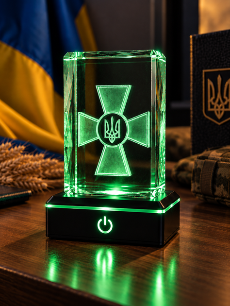 Статуетка Емблема Збройних Сил України (ЗСУ) — 3D LED-світильник K9 Crystal 5×5×8 см - зображення 2