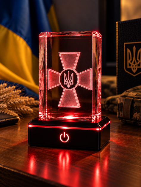 Статуетка Емблема Збройних Сил України (ЗСУ) — 3D LED-світильник K9 Crystal 5×5×8 см - зображення 3