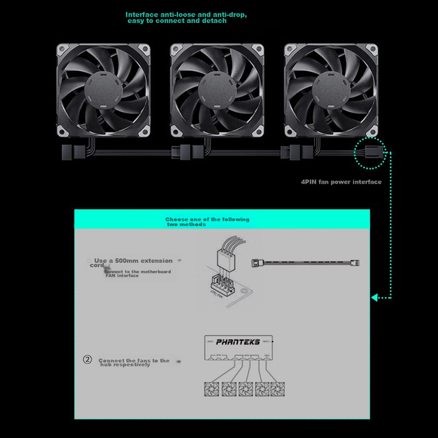 Вентилятор для охлаждения корпуса PHANTEKS M25 Elegant Black 12 см (гидравлический подшипник FDB, последовательный кабель, 4-контактный ШИМ-контроль температуры, тип воздушного потока, 2000 об/мин, высокопроизводительный подшипниковый узел) - изображение 10