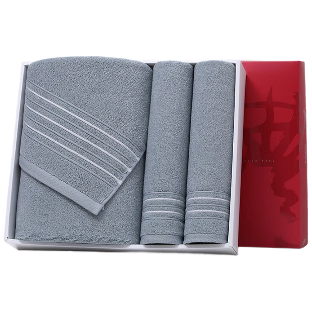 Подарункова коробка KING SHORE A-Class Pure Cotton Sports Towel and Bath Room Set, Абсорбуючий рушник та комплект банних рушників, 1 ванна 2 рушники, сірий - изображение 4