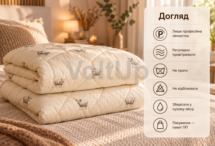 Зимова полуторна вовняна ковдра Руно Sheep 140×205 см, 80% овечої вовни, 450 г/м² (321.52ПШУ_Sheep) - зображення 4