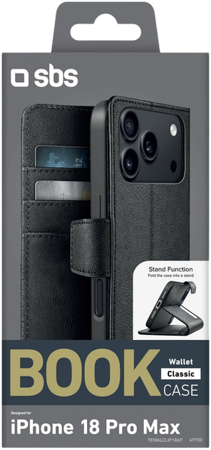 Чeхол-книжка SBS Wallet Classic Case для Apple iPhone 18 Pro Max Black (8018417549700) - Фото 2 Чeхол-книжка SBS Wallet Classic Case для Apple iPhone 18 Pro Max Black (8018417549700) - изображение 2
