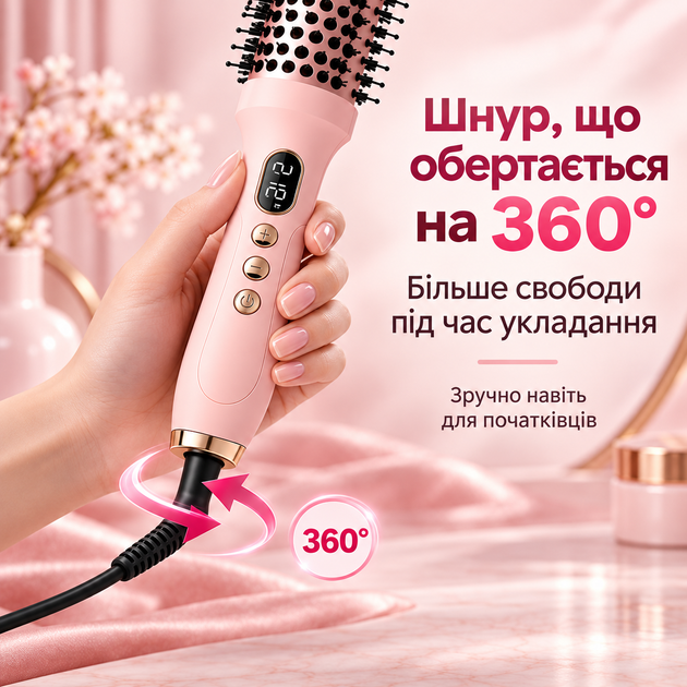 Термощітка-стайлер 3 в 1 з LED-дисплеєм і регулюванням температури - изображение 4