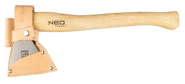 Универсальный топор Neo Tools Bushcraft, рукоятка ясень, 34.5 см, 400 г, кожаный чехол. - изображение 6