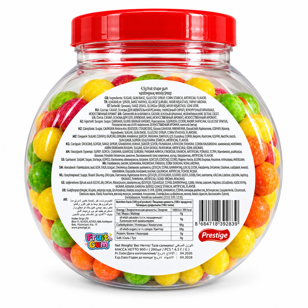Жувальна гумка Prestige Fruit Gum фруктове асорті, 200 шт по 4,5 г, 900 г - Фото 2 Жувальна гумка Prestige Fruit Gum фруктове асорті, 200 шт по 4,5 г, 900 г - зображення 2
