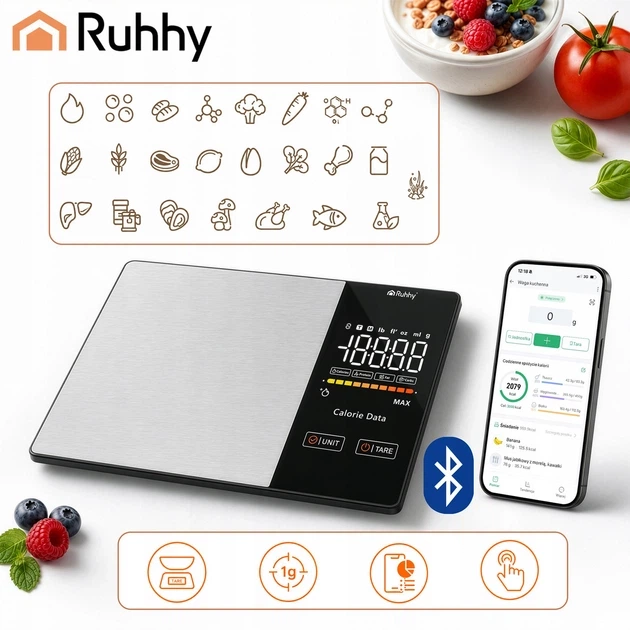 Умные кухонные весы Ruhhy 24632 до 5 кг, Bluetooth, КБЖУ, точность 1 г, нержавеющая сталь - изображение 8