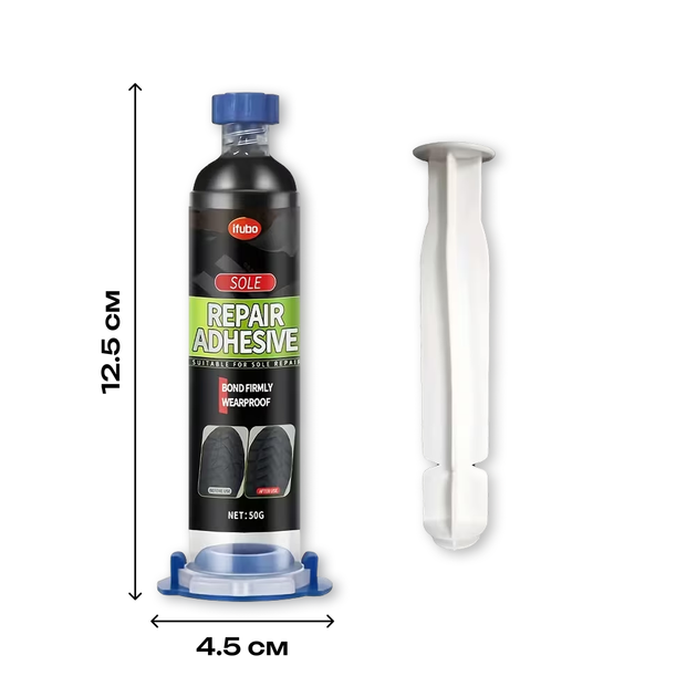 Клей для ремонту підошви взуття Ifubo Sole repair adhesive з поршнем, Чорний, 50 г - зображення 6