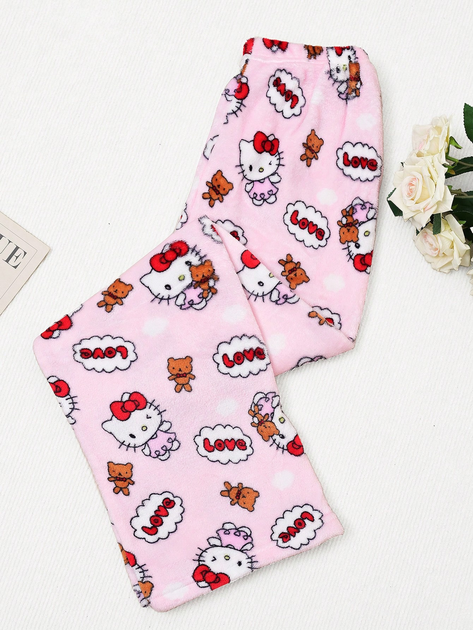 Штани піжамні плюшеві Hello Kitty рожевого кольору, теплі домашні штани Хеллоу Кітті, M-L - Фото 4 Штани піжамні плюшеві Hello Kitty рожевого кольору, теплі домашні штани Хеллоу Кітті, M-L - зображення 4