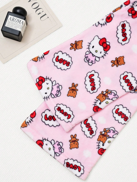 Штани піжамні плюшеві Hello Kitty рожевого кольору, теплі домашні штани Хеллоу Кітті, M-L - Фото 5 Штани піжамні плюшеві Hello Kitty рожевого кольору, теплі домашні штани Хеллоу Кітті, M-L - зображення 5