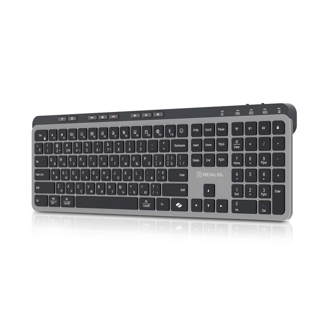 Клавиатура REAL-EL RK-737W Wireless/Bluetooth Black/Grey (EL123100060) - Фото 4 Клавиатура REAL-EL RK-737W Wireless/Bluetooth Black/Grey (EL123100060) - изображение 4