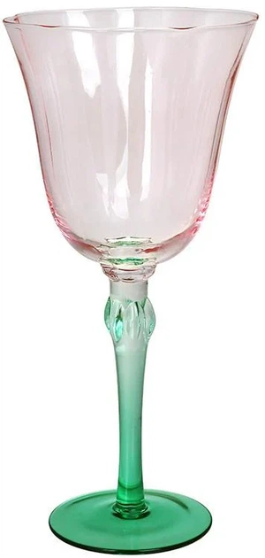 Набір келихів для вина скляних 6х400 мл Flower Glass рожевий із зеленим - Фото 1 Набір келихів для вина скляних 6х400 мл Flower Glass рожевий із зеленим - зображення 1