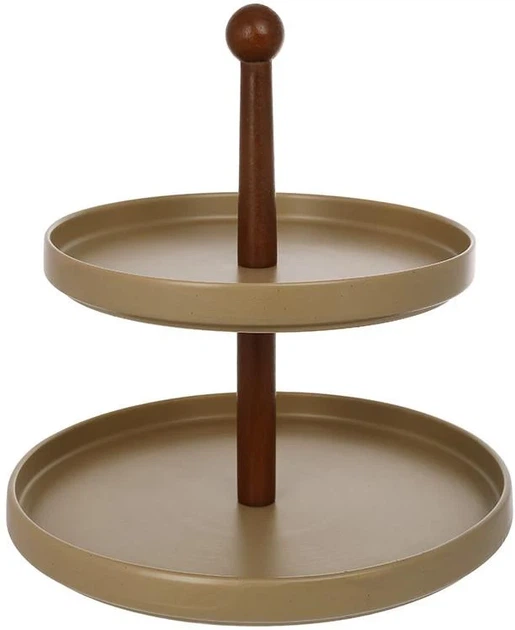 Фуршетная стойка двухъярусная фарфоровая Natural Serving Grey Ø26,5 см с деревянной ручкой - Фото 1 Фуршетная стойка двухъярусная фарфоровая Natural Serving Grey Ø26,5 см с деревянной ручкой - изображение 1