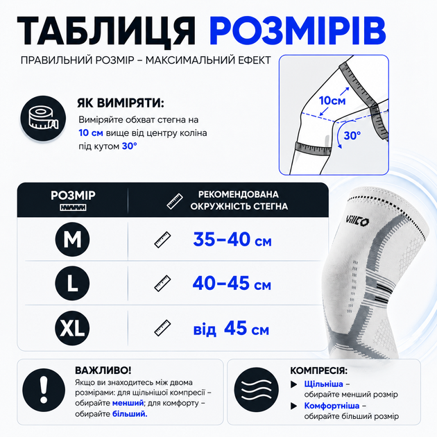 Наколенник компрессионный Vilico AB207 размер XL 1 шт, белый, для фитнеса, бега и ежедневной стабилизации колена - изображение 8