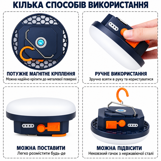 Кемпинговый LED фонарь с аккумулятором, магнитом и крючком, 6600 mAh - изображение 6