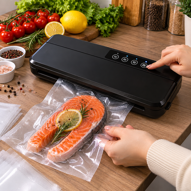 Вакууматор для продуктів Vacuum Sealer 110 Вт 60 кПа вакуумний пакувальник для сухих і вологих продуктів із пакетами - изображение 6