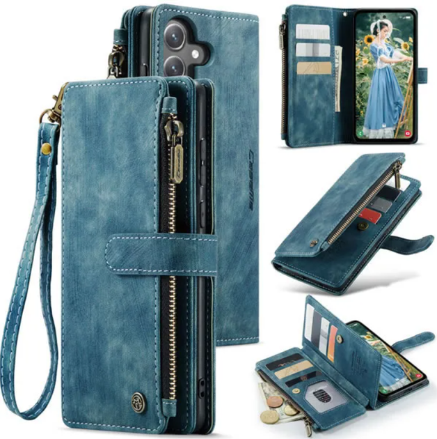 Чехол-кошелек CaseMe Retro Leather с манитом и ремешком для Samsung S21 Бирюзовый - изображение 5