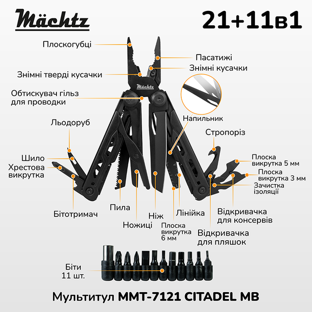 Мультитул Mächtz MMT-7121 CITADEL MB 21+11в1, мультиинструмент, Midnight Black - изображение 4
