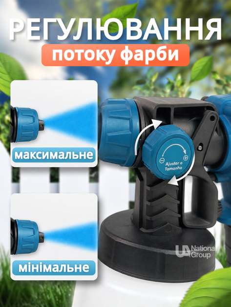Фарбопульт акумуляторний бездротовий 900мл, розпилювач фарби електричний для фарбування стін, стелі, меблів, дверей, парканів, авто, портативний пульверизатор для ремонту та оздоблювальних робіт з регулюванням, LY-826-Blue - зображення 5