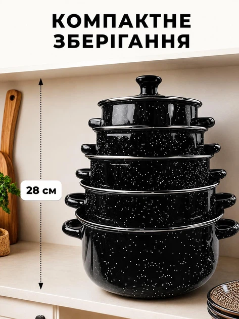Набор эмалированных кастрюль с крышками 5 предметов, для всех типов плит - изображение 6