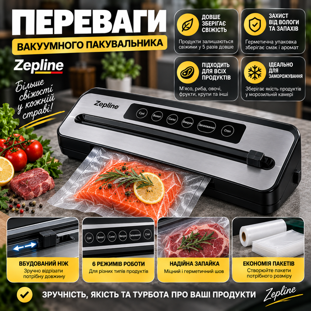Вакуумный упаковщик Zepline со встроенным ножом для пакетов - изображение 2