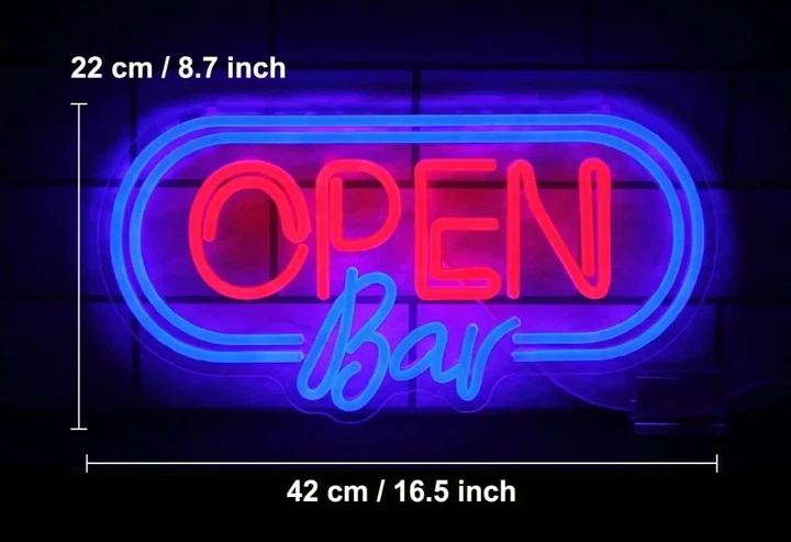 Неоновая LED вывеска OPEN Bar 42×22 см, световая табличка для бара, паба и ресторана, USB - Фото 3 Неоновая LED вывеска OPEN Bar 42×22 см, световая табличка для бара, паба и ресторана, USB - изображение 3