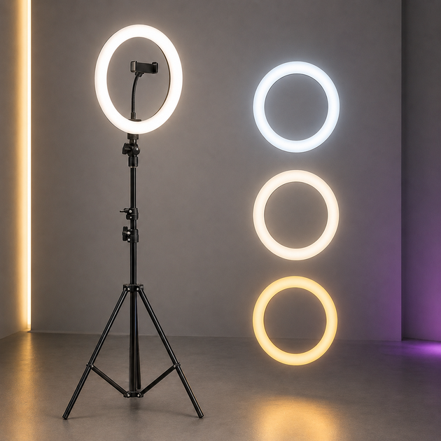Кільцева лампа Ring Fill Light 26 см чорна 14 Вт, штатив 2,1 м - Фото 1 Кільцева лампа Ring Fill Light 26 см чорна 14 Вт, штатив 2,1 м - изображение 1