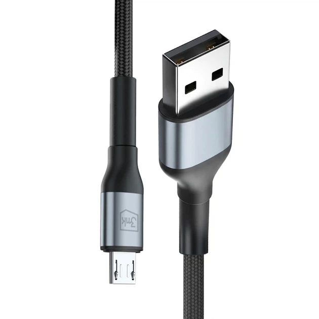 Кабель 3mk Hyper Cable N-SERIES USB-A / MicroUSB 1m 5V/2.4A 12W Черный (5903108680349) - изображение 2