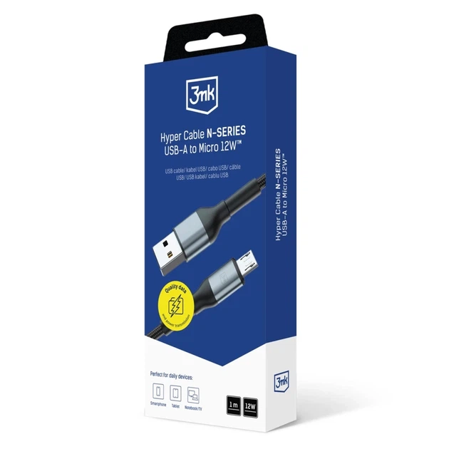 Кабель 3mk Hyper Cable N-SERIES USB-A / MicroUSB 1m 5V/2.4A 12W Черный (5903108680349) - изображение 10