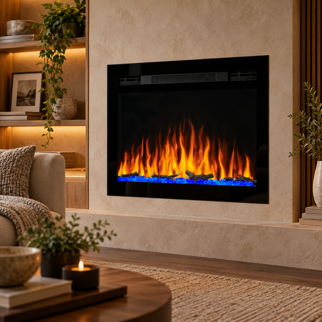 Электрокамин ArtiFlame 1800 Вт до 30 м² 3D пламя настенный встраиваемый Обогреватель с пультом цифровым термостатом таймером звуком горения для дома - изображение 6