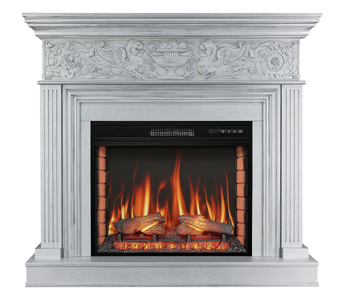 Электрокамин ArtiFlame 1800 Вт до 30 м² с порталом белый дуб патина серебро 3D пламя - изображение 4