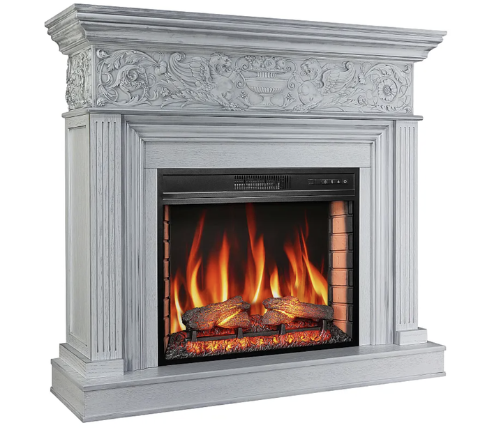 Электрокамин ArtiFlame 1800 Вт до 30 м² с порталом белый дуб патина серебро 3D пламя - изображение 5