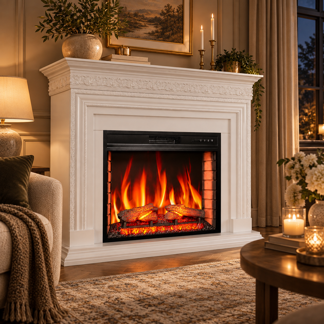 Каминокомплект ArtiFlame 1800 Вт до 30 м² белый с порталом Электрокамин 28 дюймов пристенный с пультом LED-пламенем обогревом для дома - изображение 6
