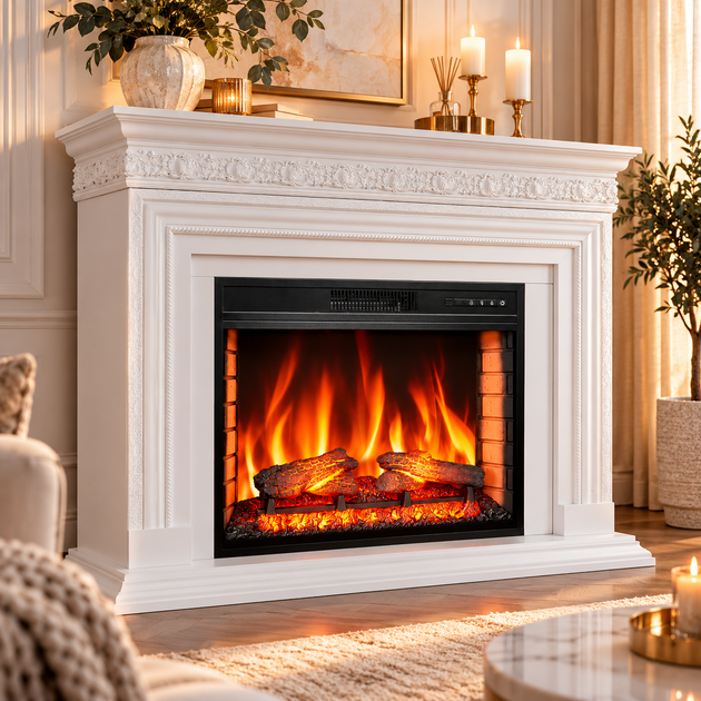 Каминокомплект ArtiFlame 1800 Вт до 30 м² белый с порталом Электрокамин 28 дюймов пристенный с пультом LED-пламенем обогревом для дома - изображение 8