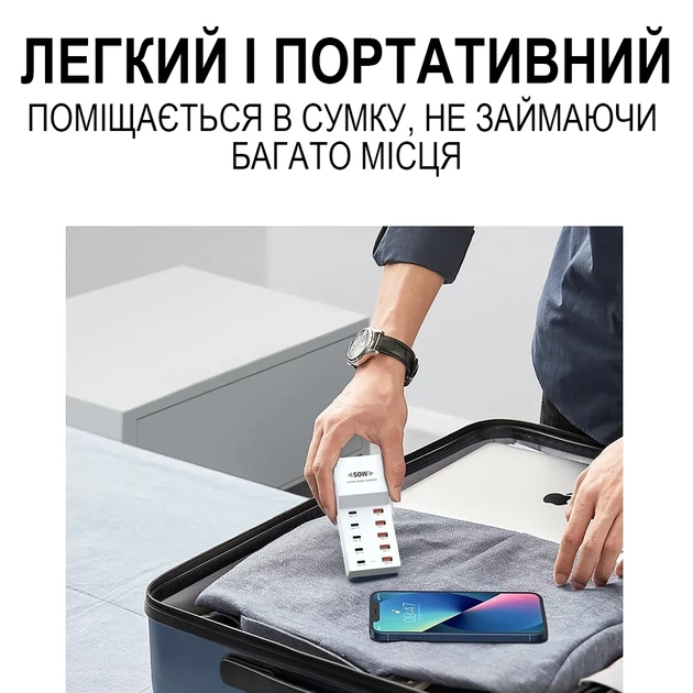 Сетевое зарядное устройство Addap WLX-T6 10 USB-портов 50W огнеупорное белое - изображение 8