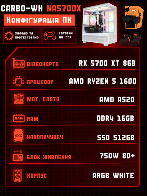 Ігровий ПК Tera EXA Carbo-WH NA5700X (RX 5700 XT 8GB / Ryzen 5 1600 / 16GB DDR4 / SSD 512GB) - изображение 2