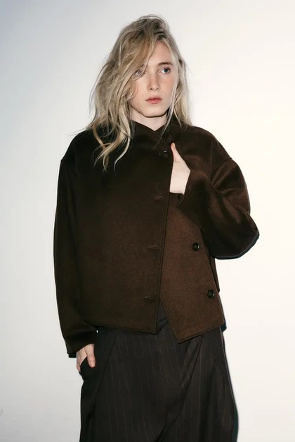 Асиметричний вовняний жакет оверсайз розмір M Zara - Фото 2 Асиметричний вовняний жакет оверсайз розмір M Zara - зображення 2