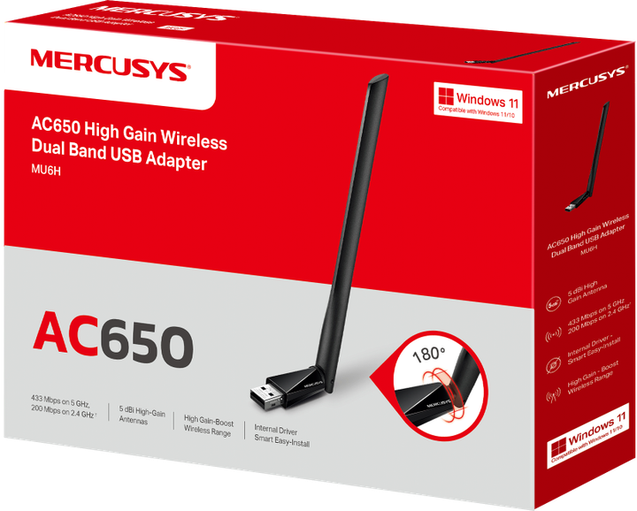 Adapter Wi-Fi Mercusys MU6H WiFi5 / AC650 (6957939003586) - obraz 5