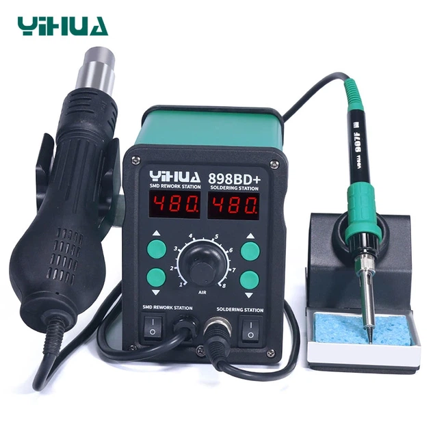 Паяльна станція YIHUA 898BD+ 2 в 1 фен / паяльник / цифрова індикація / турбінна / 3 насадки / 750 Вт - зображення 2