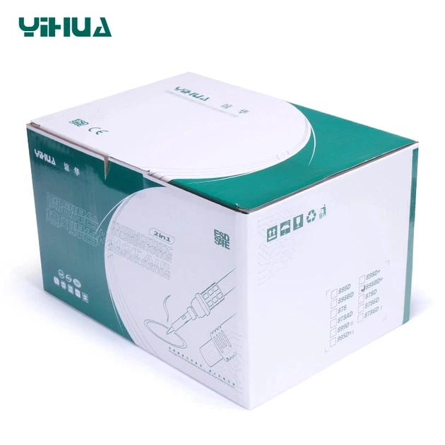 Паяльна станція YIHUA 898BD+ 2 в 1 фен / паяльник / цифрова індикація / турбінна / 3 насадки / 750 Вт - зображення 6