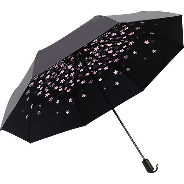 Зонт от солнца C'mon Sun Protection Umbrella, трехсекционный зонт для солнечных и дождливых дней, защита от УФ-излучения UPF50+, небольшой трехсекционный зонт с изображением цветущей сакуры. - изображение 3